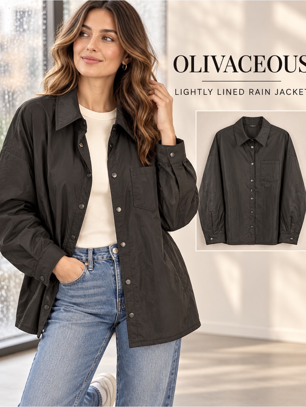 Lightly Lined Black Rain Jacket - Women